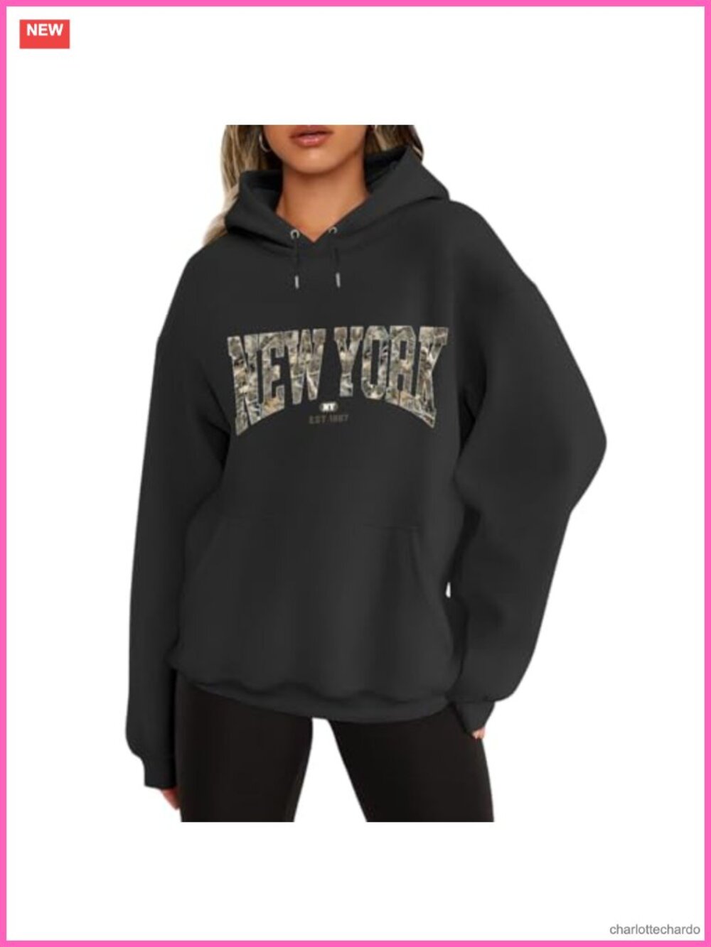Oversized Graphic Camo Hoodie Maple Leaf Print Pullover Sweatshirt Cotton Blend